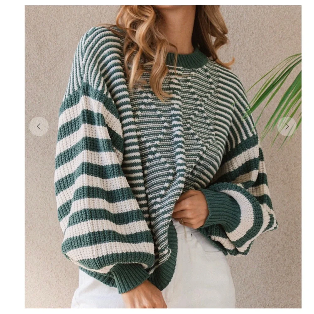 Cozy Perfect Striped Boho Cable Sweater - Picture 2 of 8